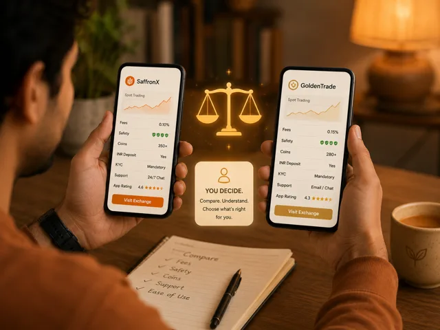 Comparing crypto exchanges side-by-side on two phones